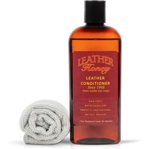 imageLeather Honey Complete Leather Care Kit Including 8 oz Conditioner and Applicator Cloth for use on Leather Apparel Furniture Auto Interiors Shoes Bags and Accessories